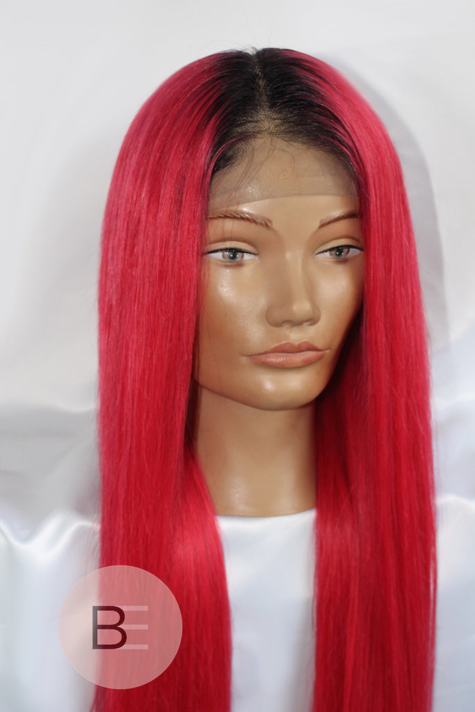 Red Hair with Black Roots Wig