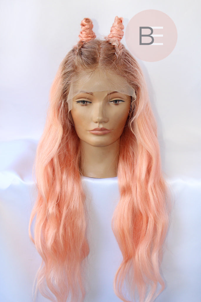 Pink hair dark roots wig