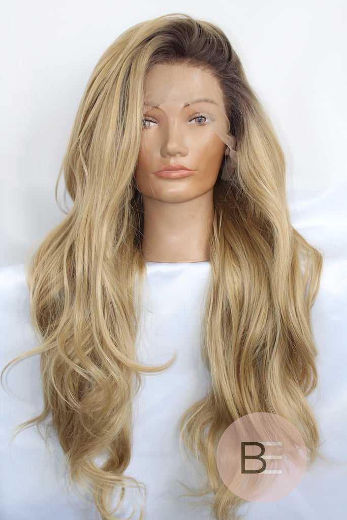Blonde Synthetic Hair Lace Front Wig With Dark Roots